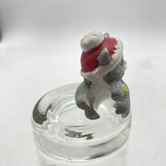 Vintage Christmas Cat Candle Hugger Climber Kitty in Santa Hat Ceramic Cat Lady - Picture 3 of 8